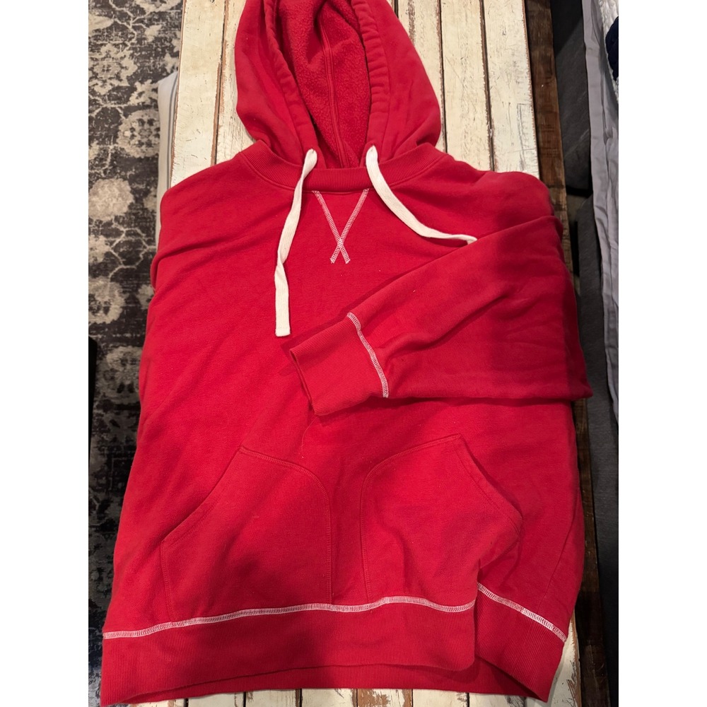 Free Assembly Mens Red Pullover Hoodie Sweatshirt Large Contrast Stitching